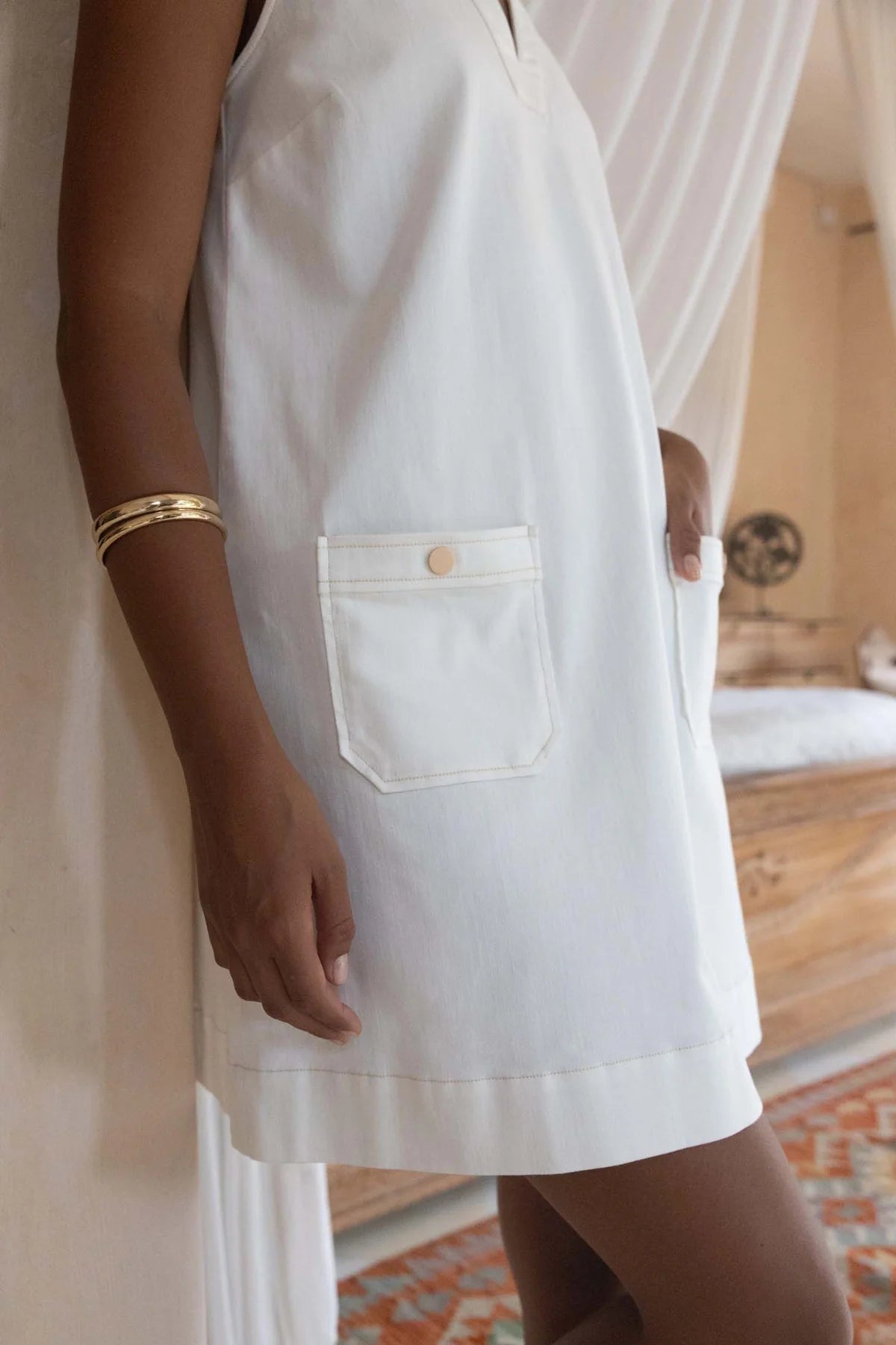 Ivy Denim Shift Dress - Ivory