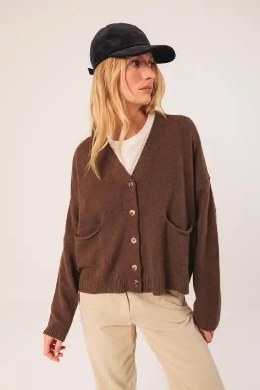 V Neck Cardy - Chocolate