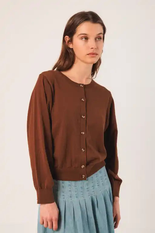 Button Up Cardy - Tobacco