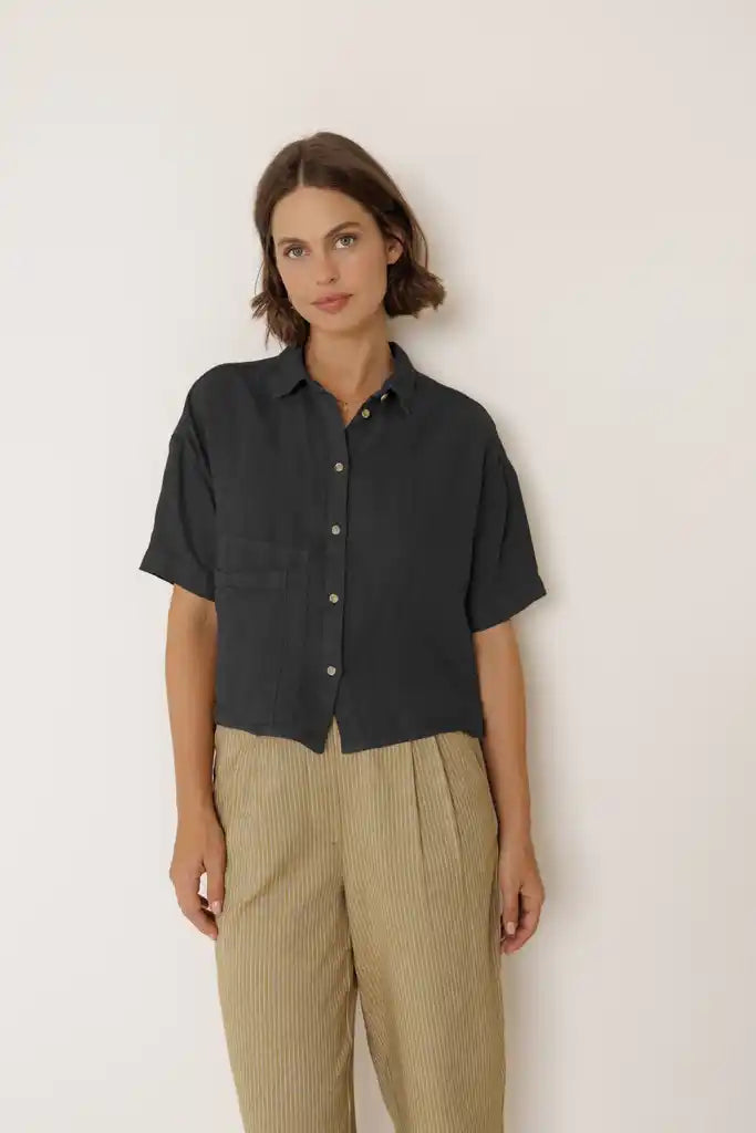 Crop Linen Shirt - Carbon