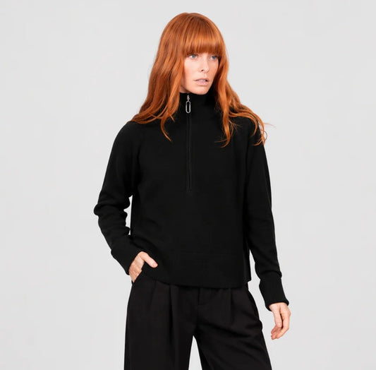 1/2 Zip Raglan Pullover - Black