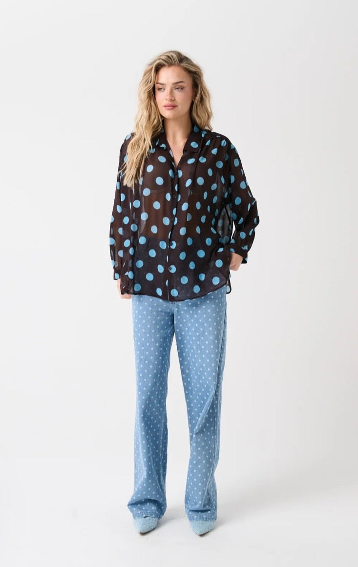 Lulu Sheer Shirt - Brunette Polka