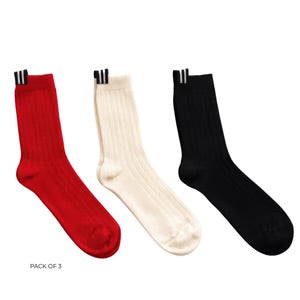Lily - Wool Blend Socks - Black/Cream/Cherry/Tomato