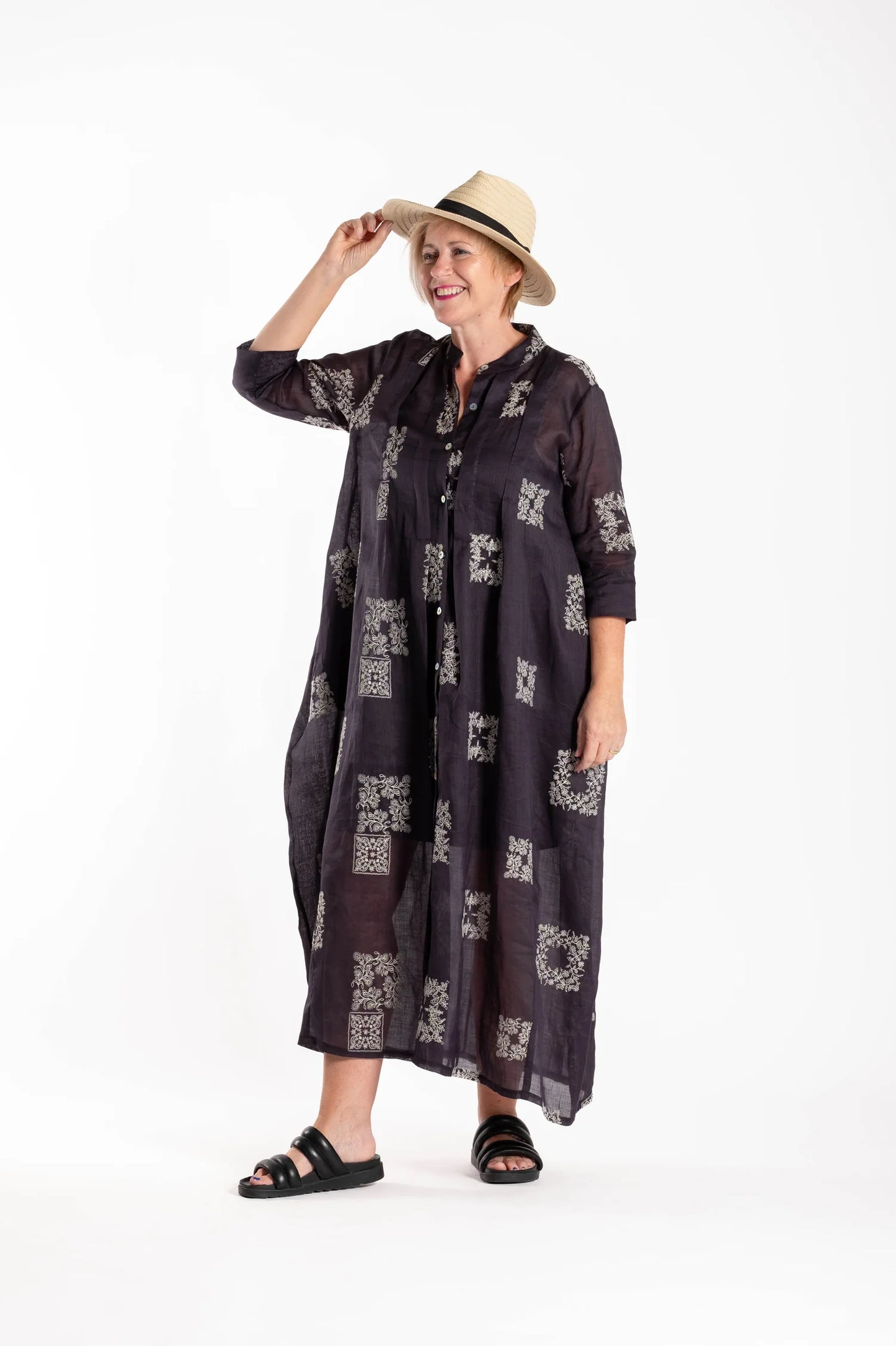 French Me Dress - Cream/Black Embroidered