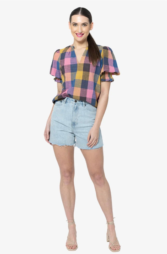 Relaxed Butterfly Top - Textured Check