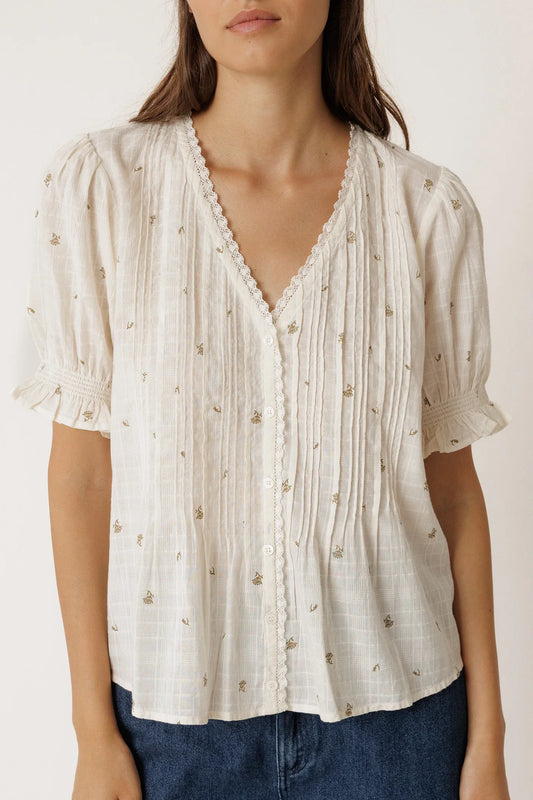 Embroidered Balloon Sleeve Blouse