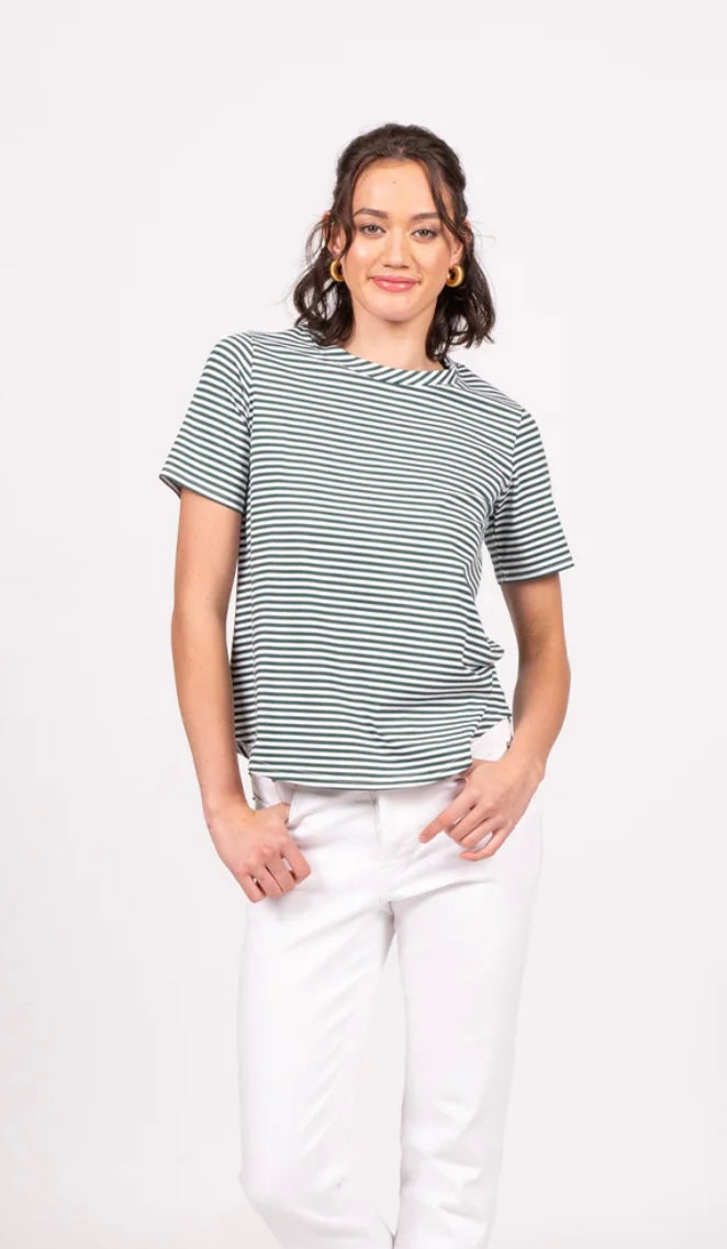 Emilia Top Short Sleeve - Evergreen Stripe