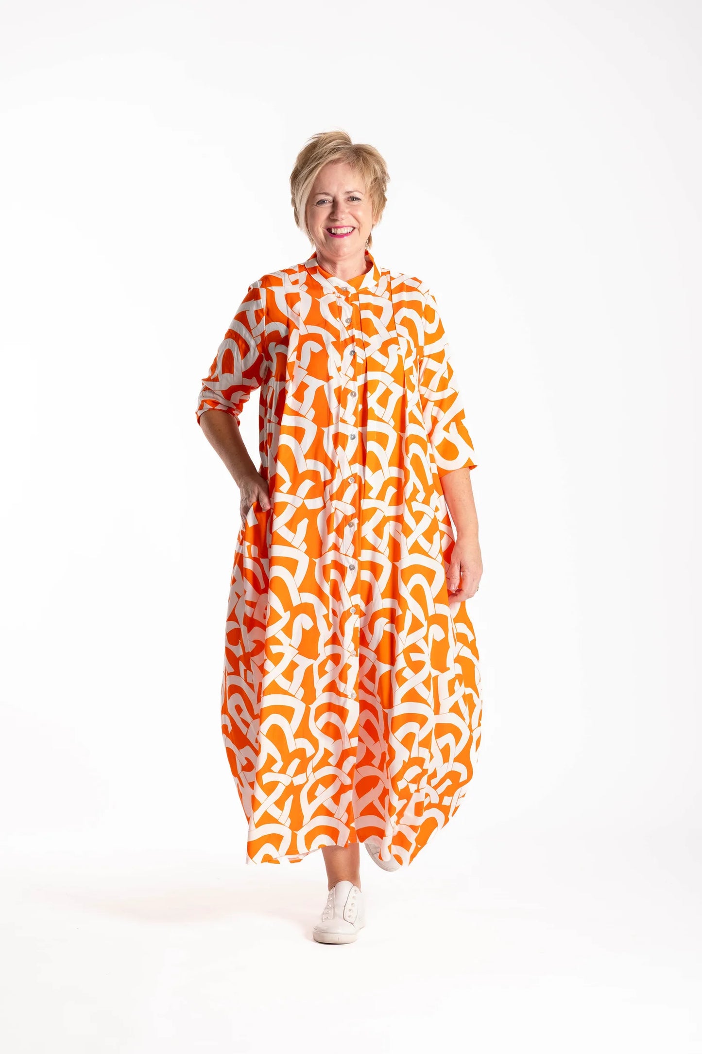 French Me Dress - Grapefruit Scribble