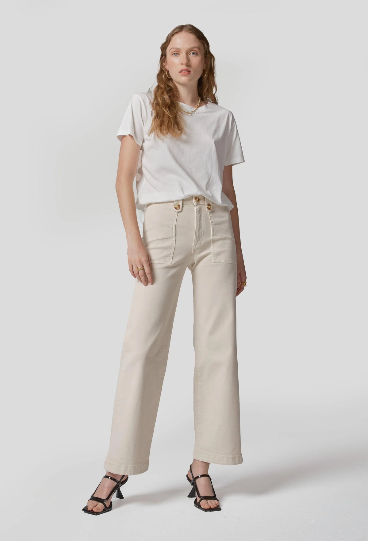 Carrie Cream Wide Straight Leg Jeans