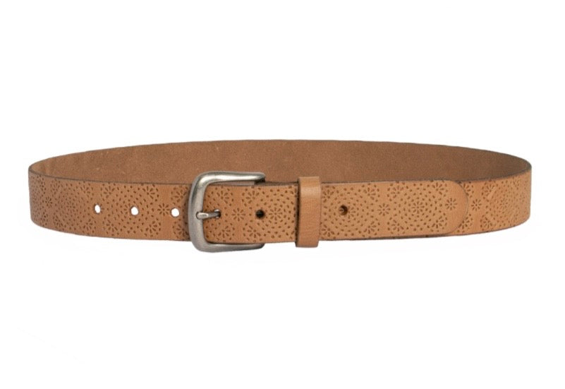 Catherine Embossed Leather Belt - Natural