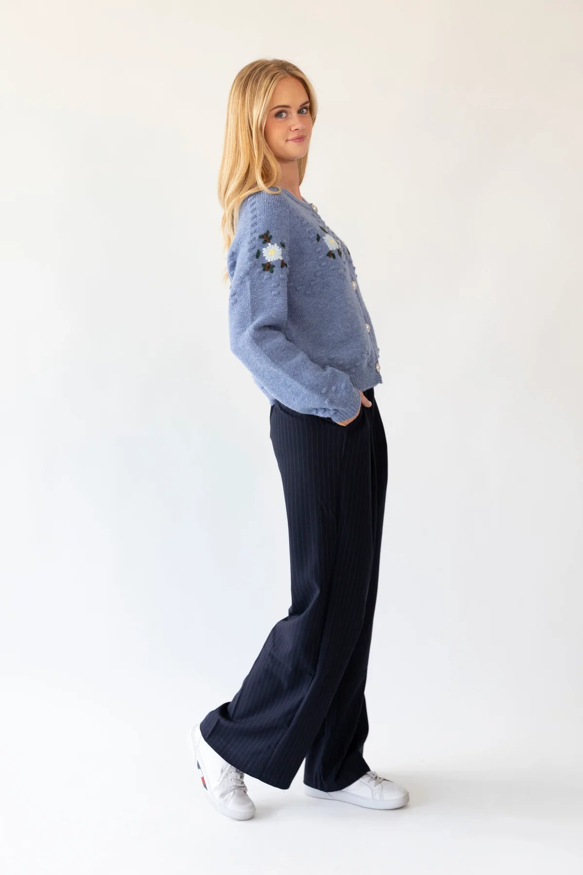 Gracelynn Knit Cardigan - Blue Melange