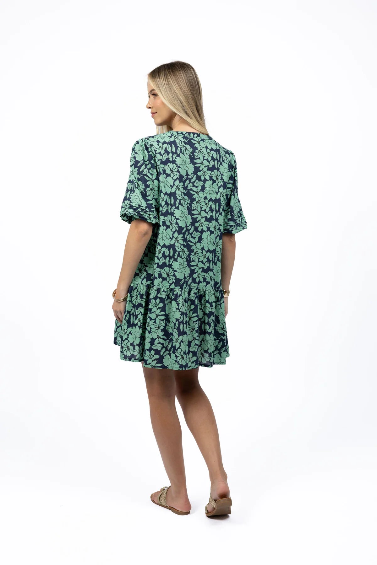 Fleur Smock Dress - Mint/Navy