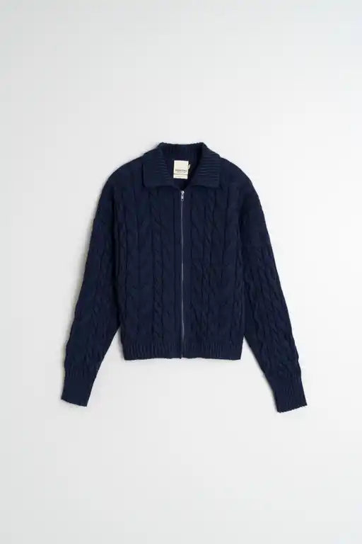 Cotton Cable Knit Jacket - Marino