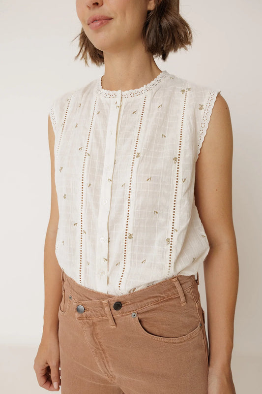 Lace Trim Sleeveless Shirt