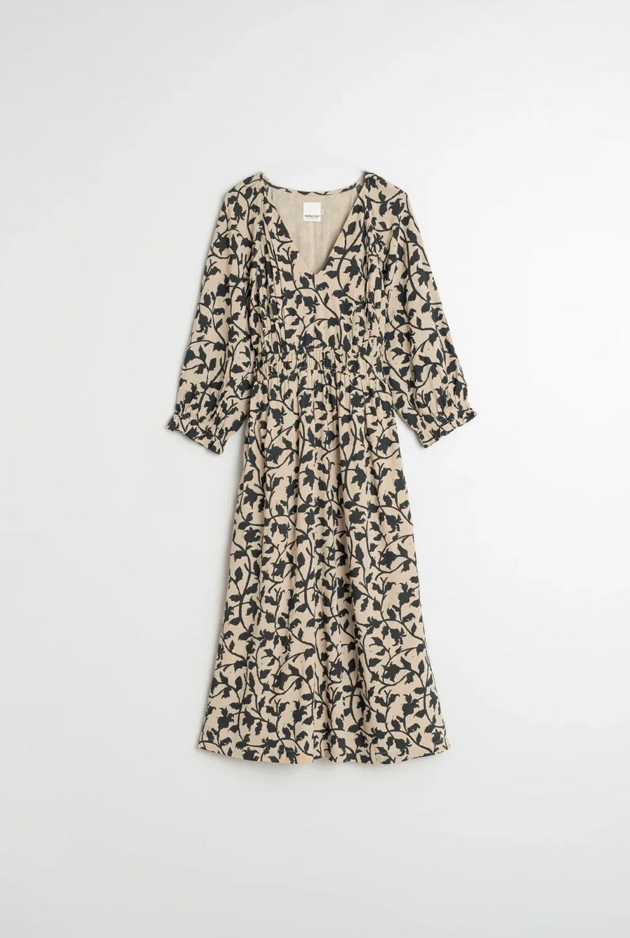 V Neck Dress - Beige Print
