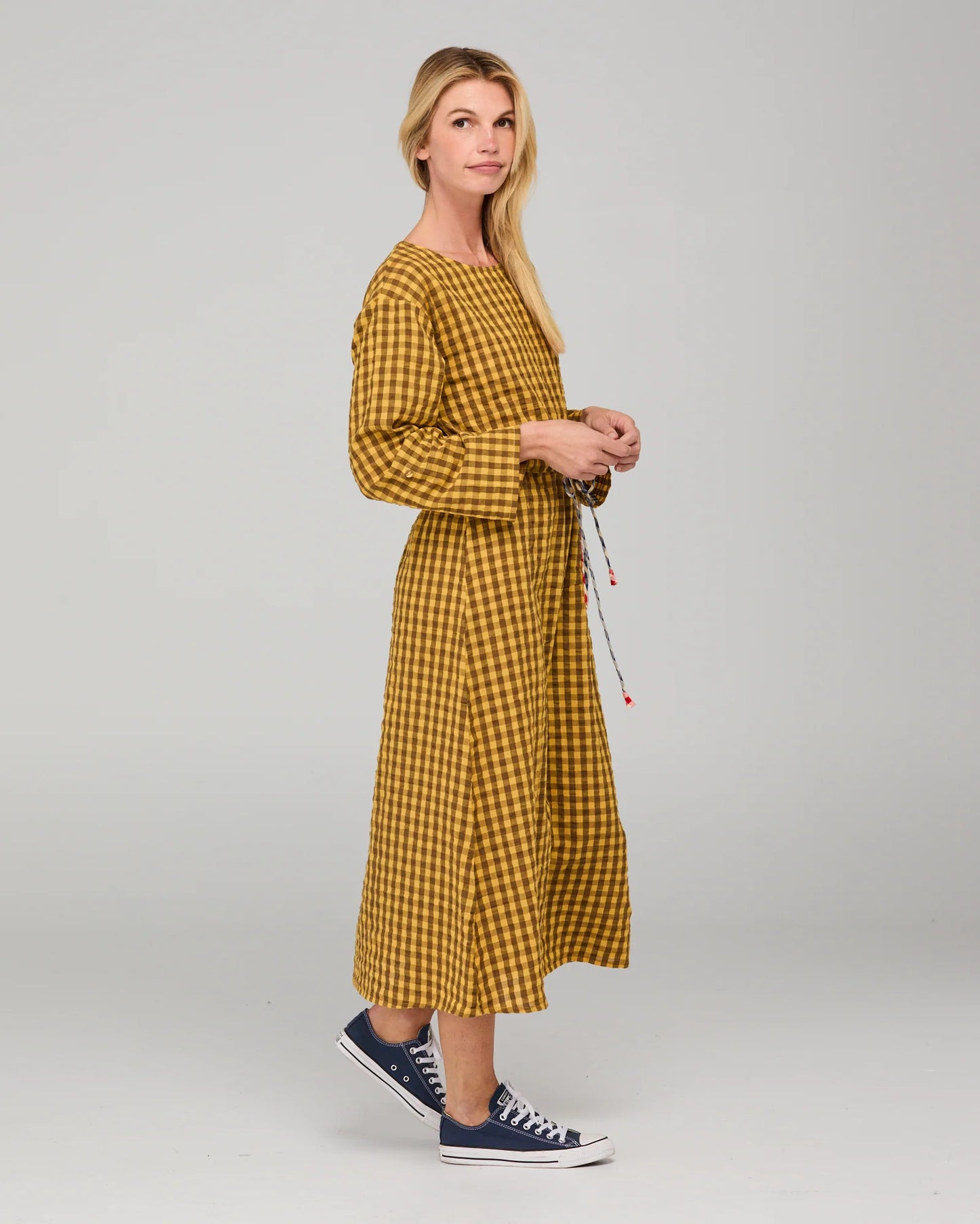 Amari Dress - Mustard Seersucker