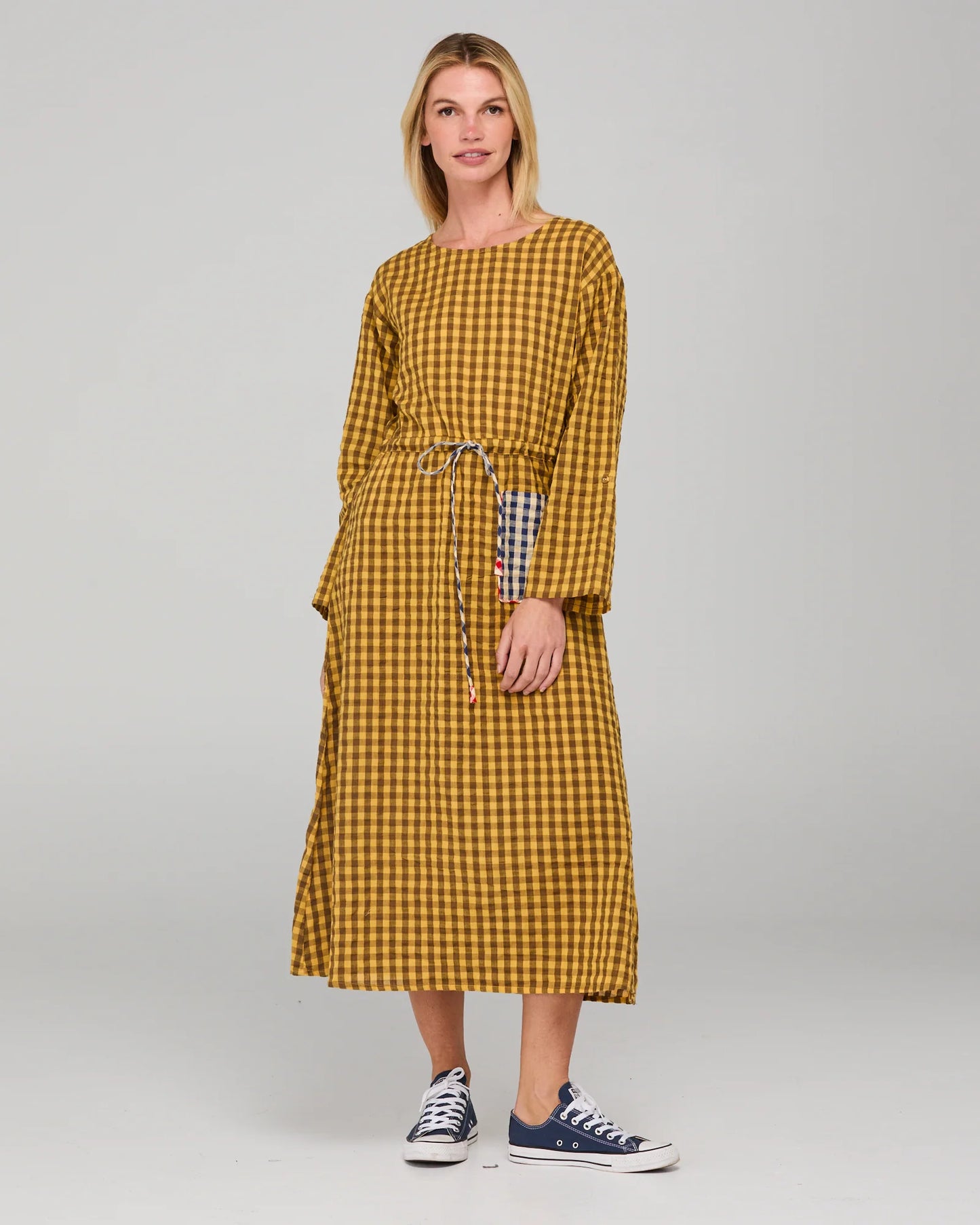 Amari Dress - Mustard Seersucker