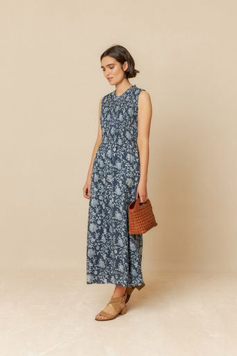 Watercolour Print Dress - Indigo