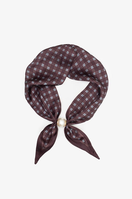 Pearl Fasten Neck Tie - Cocoa Check