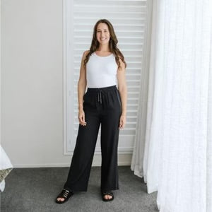 Indiana Wide Leg Pants - Black with Satin