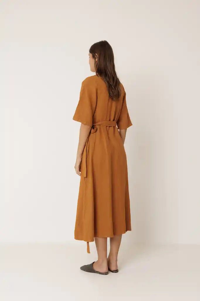 Crossover Linen Dress - Oxido