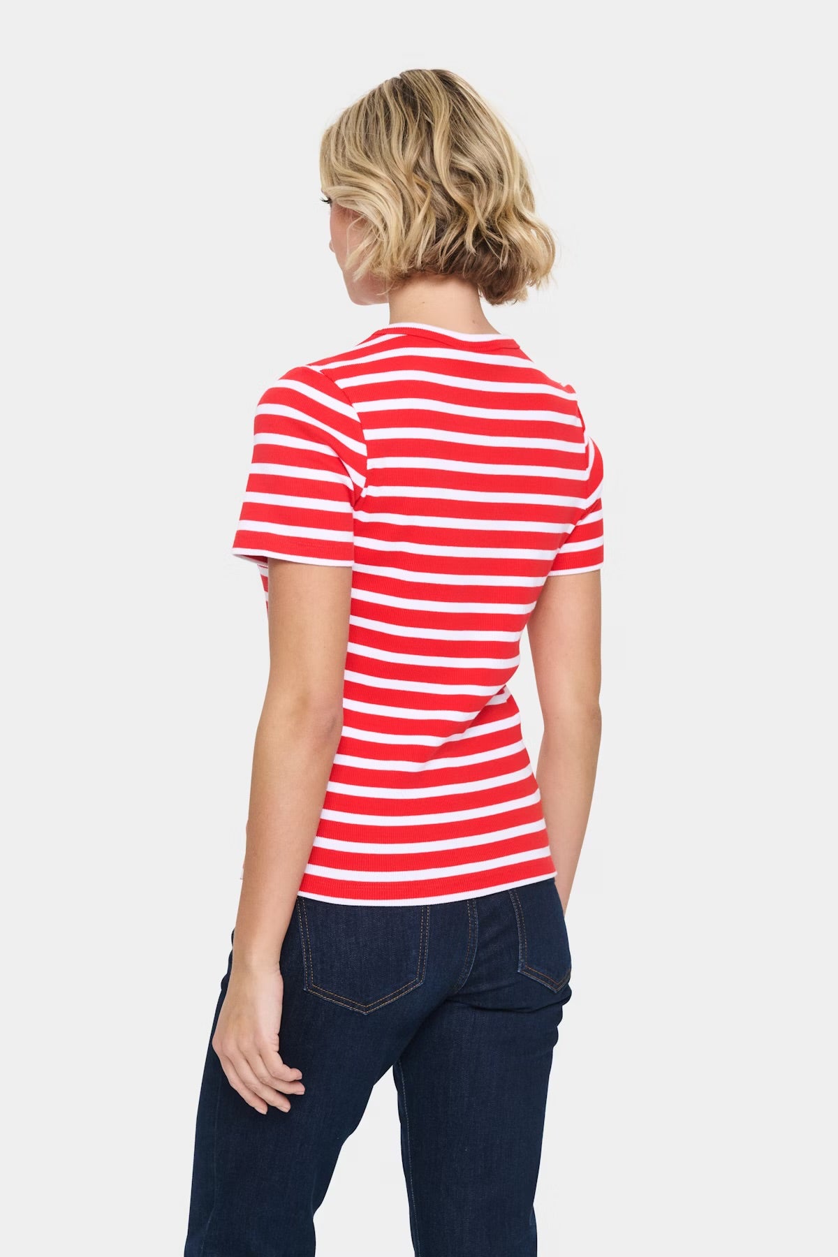 Aster Stripe T Shirt - Flame/White