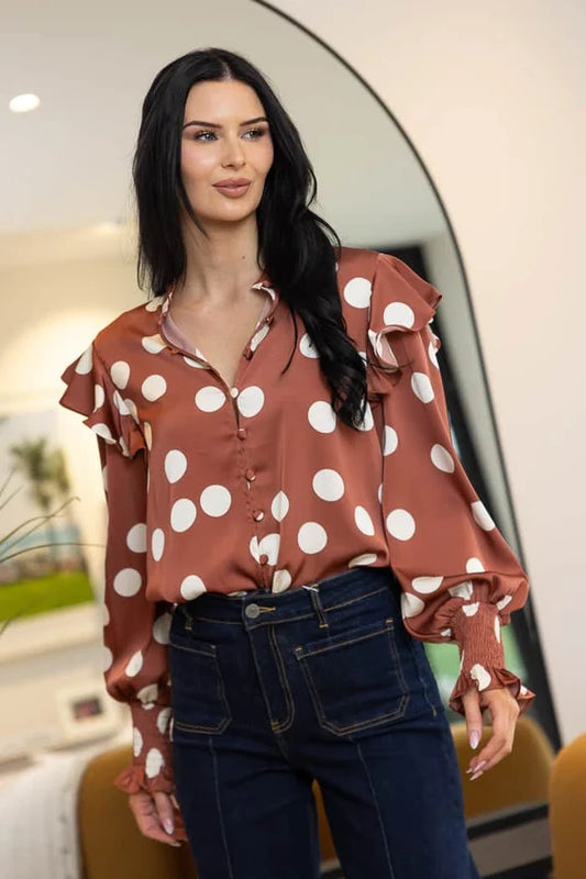 Gigi Blouse Spot Dot - Brown