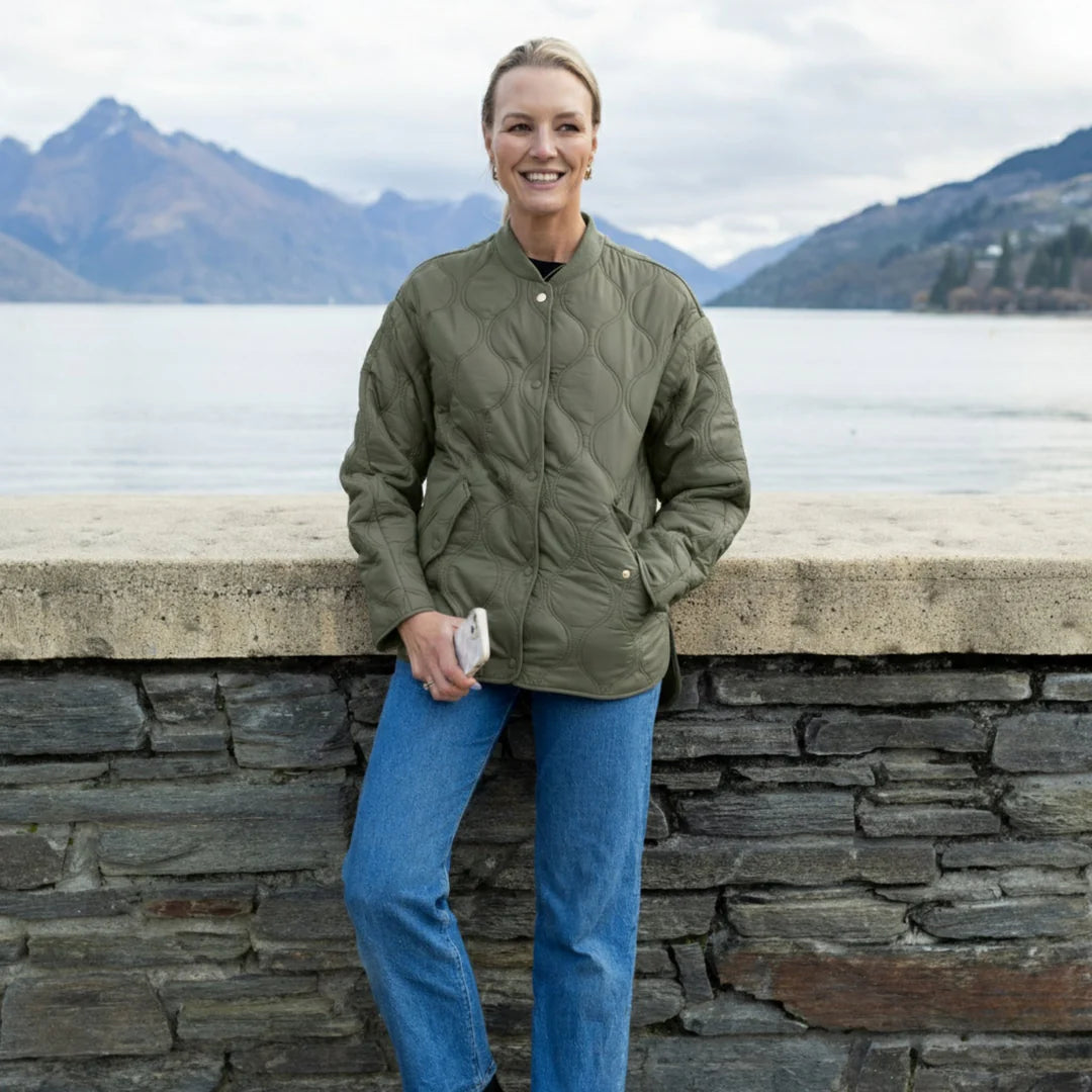 Talei Women’s Quilt Bomber - Olive Green