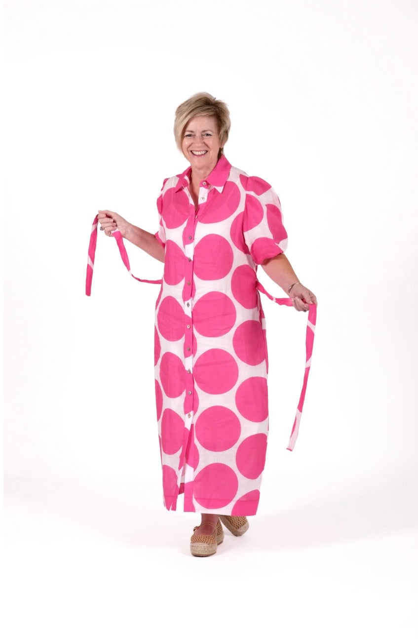 Long Shirt Dress -Pink Spot