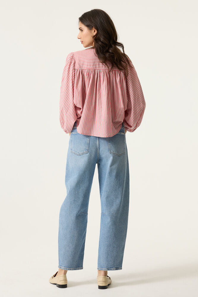 Batwing Cotton Blouse - Pink Stripe
