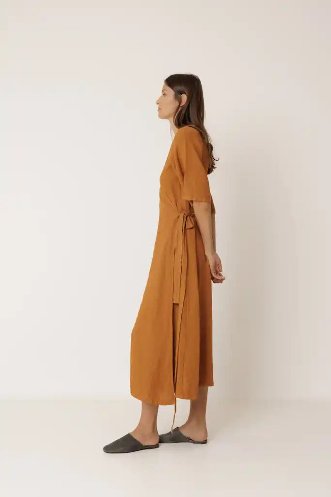 Crossover Linen Dress - Oxido