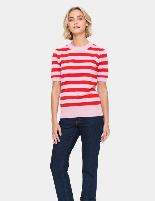 Mila Block Stripe Pullover - Pink Flame