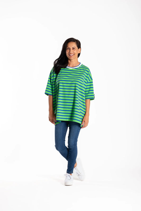 Box Tee - Green & Blue Stripe