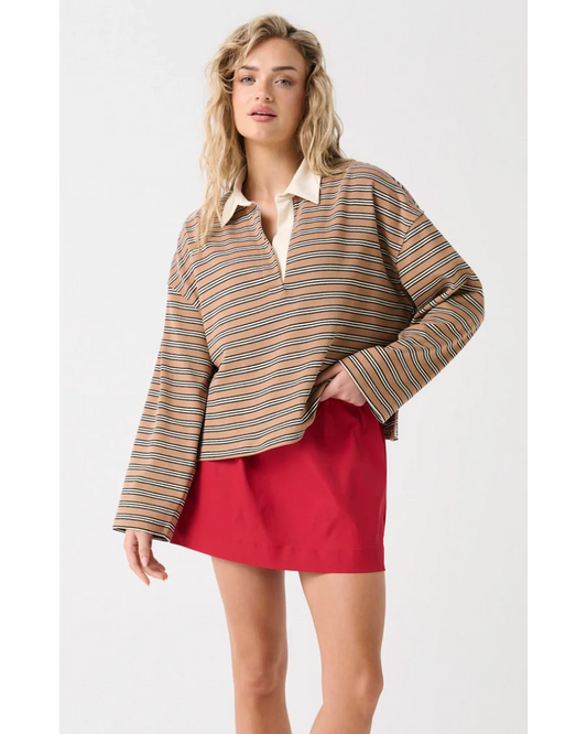 Alisa Rugby Tee - Tan Stripe