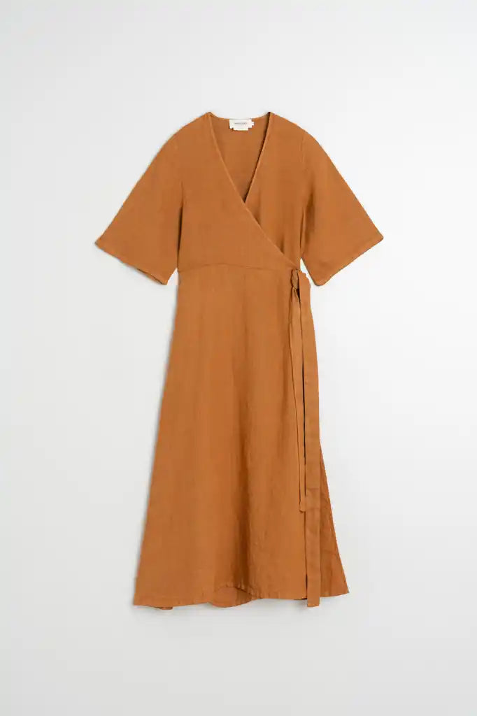 Crossover Linen Dress - Oxido