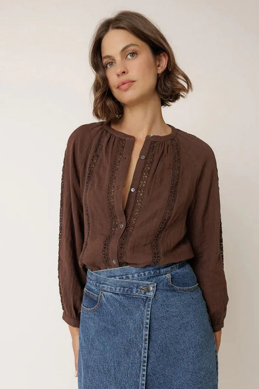 Romantic Gauze Blouse - Chocolate