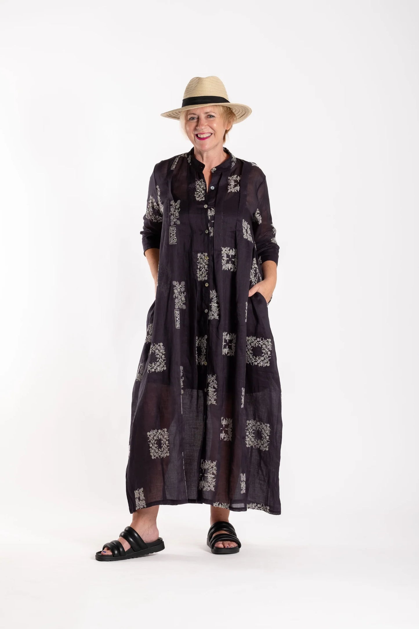 French Me Dress - Cream/Black Embroidered