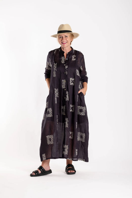 French Me Dress - Cream/Black Embroidered