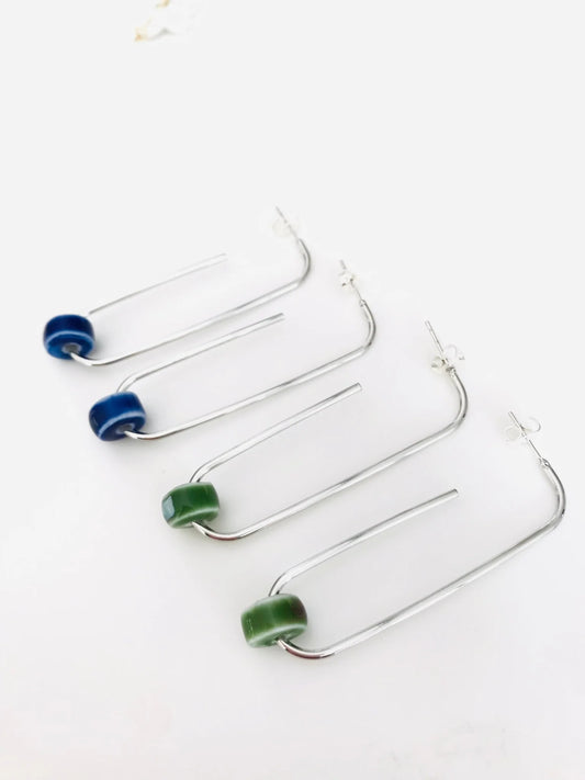 Ceramic Disc Earrings - Green