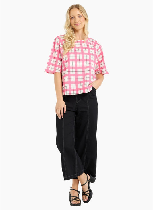 Mila Top - Pink Gridlock