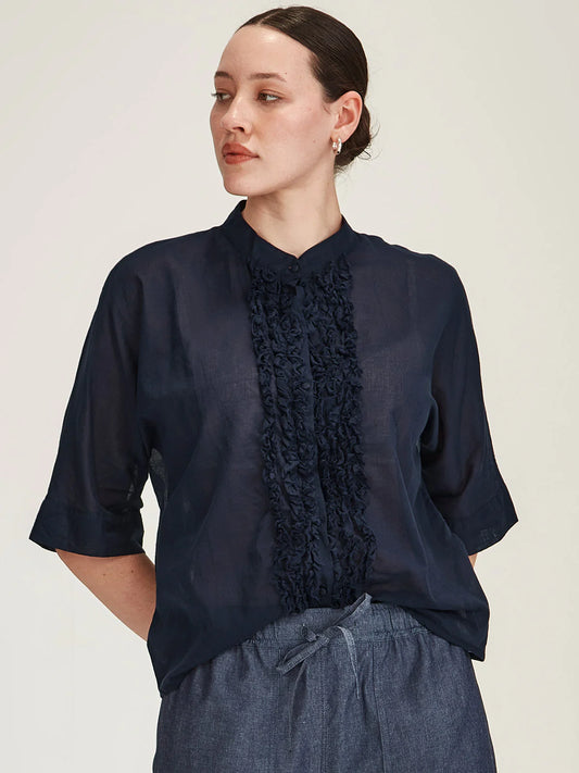 Sasha Ruffle Blouse - French Navy