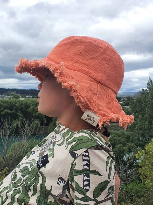 Wide Brimmed Bucket Hat - Coral